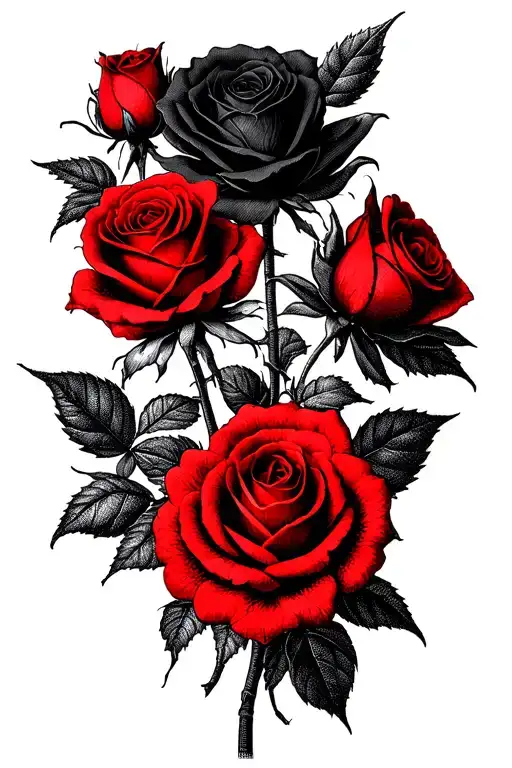 lots of black and red roses tattoo design idea