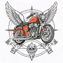 American traditional a single motorcycle wheel with wings spread black and white  tattoo design idea