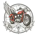 American traditional a single motorcycle wheel with wings spread black and white  tattoo design idea