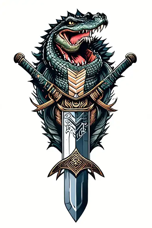 alligator samurai sword tattoo design idea