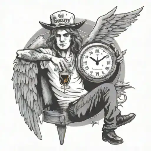 bad boy angel rolling weed drinking backward clock im ok mama bong  beer whiskey baseball cap #23 tattoo design idea