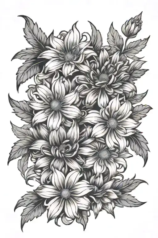 aster flowers intertwined with infant footprints in shape tattoo design idea