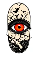 Tsukuyomi sharingan eye with tree and crows flying tattoo design idea