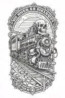 Railroad tracks circling the right side with grim reaper skull and high horsepower engines tattoo design idea
