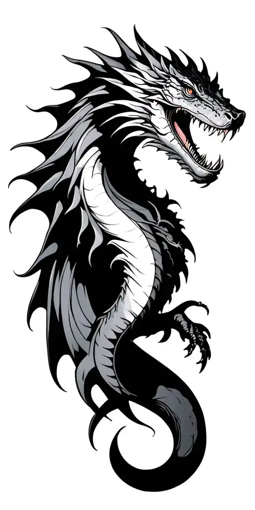 basilisk  starting mid forearm ending at shoulder long tattoo design idea