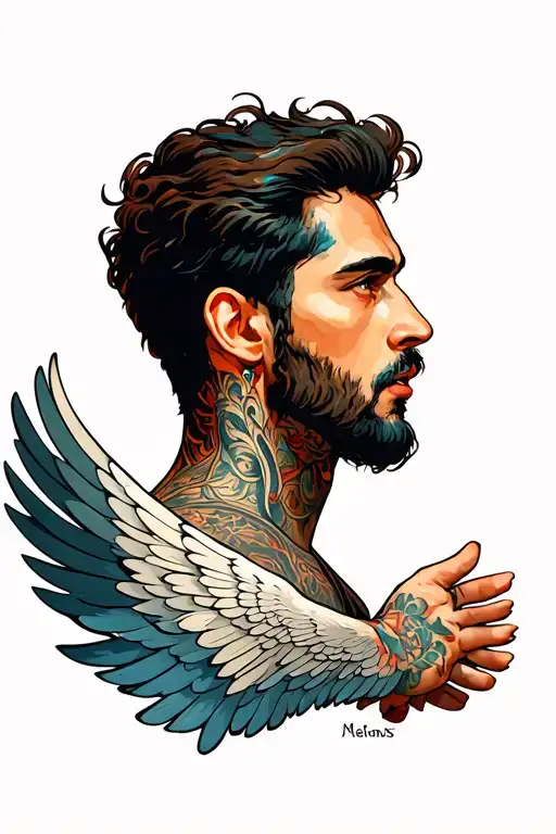 man with arms spreading and blurry wings  tattoo design idea