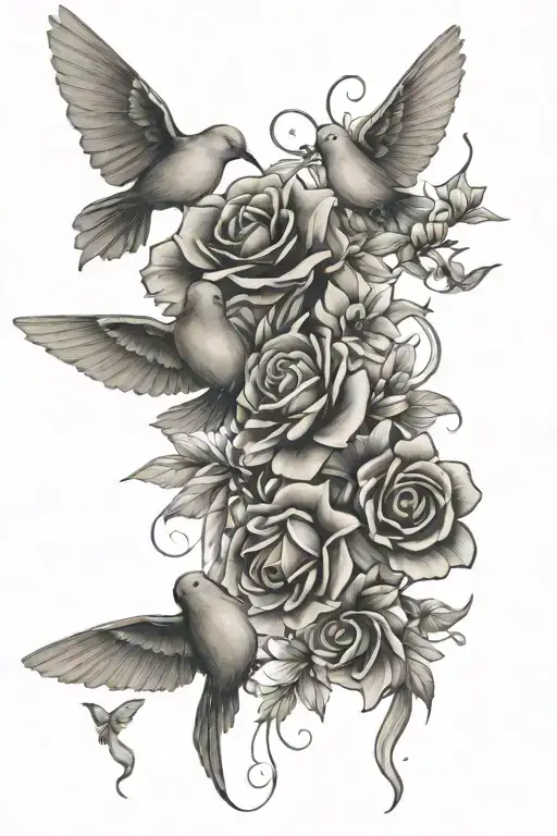 doves angels butterflies and flowers tattoo design idea