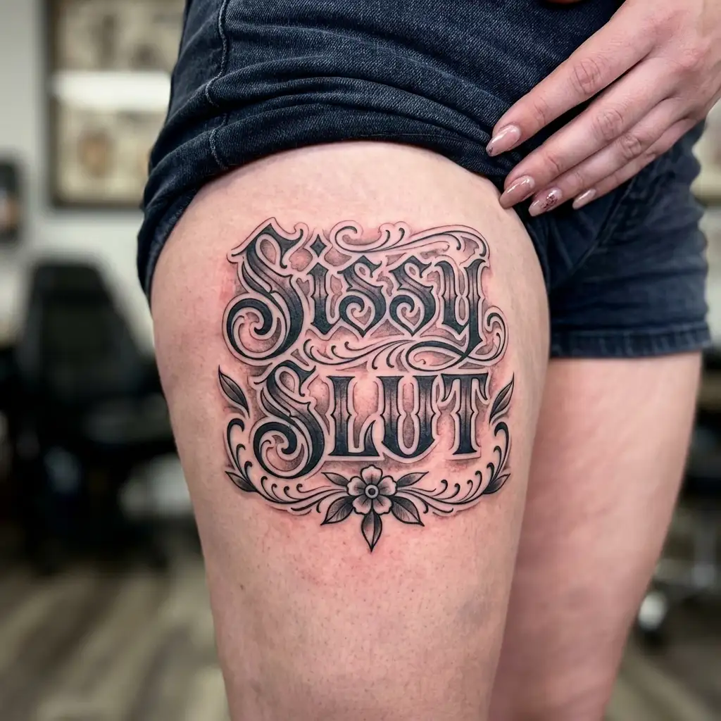 "Sissy Slut" "Sissy" "submissive " "slut" "slave" tattoo design idea