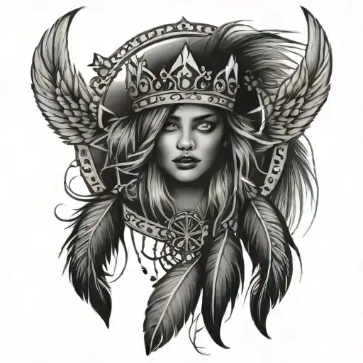 dream catcher with crown made tattoo design idea