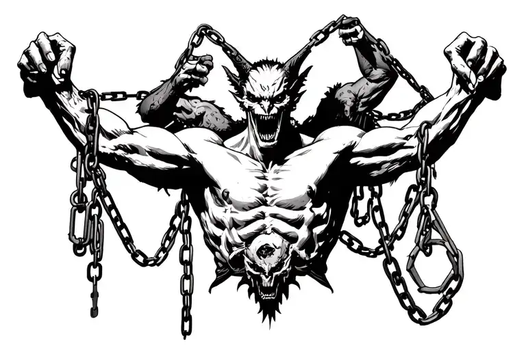 prison chest tattoo signifying demons being held down by chains tattoo design idea