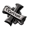 Cross with two scrolls at the top and two at the bottom On the top first scroll it will say Carlton On the top 2nd scr tattoo design idea