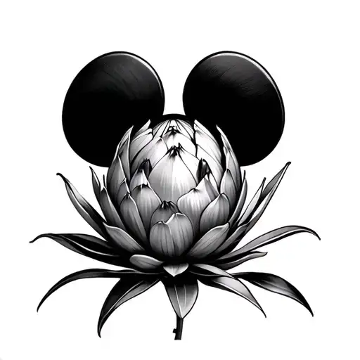 king protea with mickey mouse ears tattoo design idea