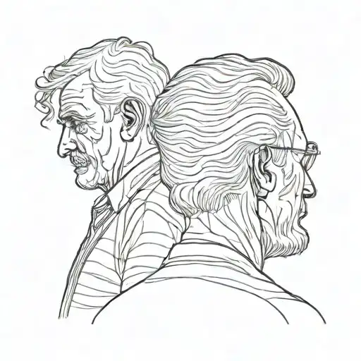 silhouette of a grandfather and his granddaughter from behind tattoo design idea