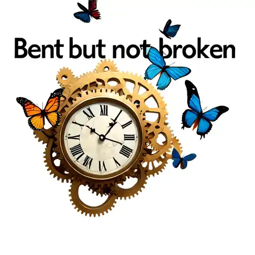 "Bent but not broken" "Bent but not broken" "Bent but not broken" bent clock gears intertwined with butterflys landing tattoo design idea