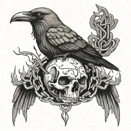crow dove scorpion skull blood woman chains fire blood suffering happiness death life destruction planet tattoo design idea