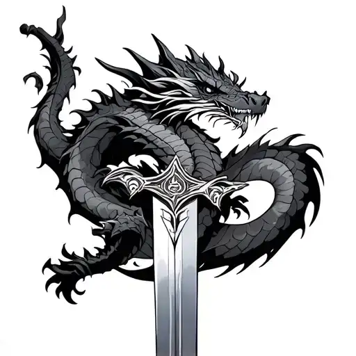 Dragon Wrapped Around Sword tattoo design idea