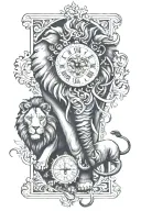 elephant & lion & clock tattoo design idea