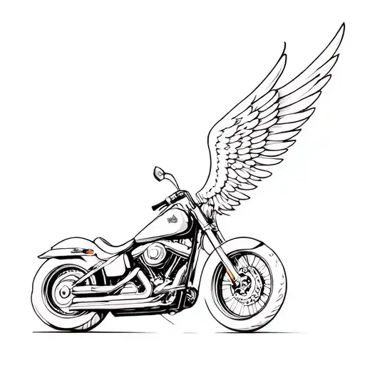 front of softtail Harley Davidson motorcycle with angel wings  tattoo design idea