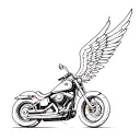 front of softtail Harley Davidson motorcycle with angel wings  tattoo design idea