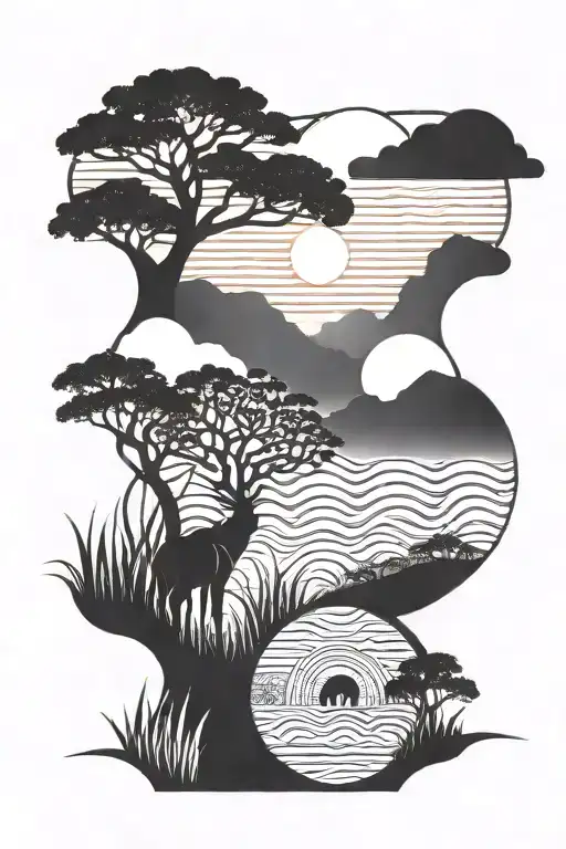 african tribal sunrise integrated tattoo design idea