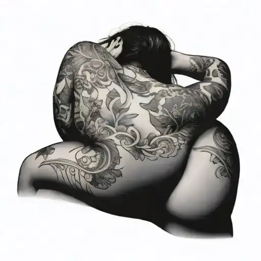 erotic detailed girl's ass tattoo design idea