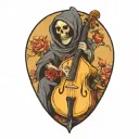 grim reaper, upright bass, roses tattoo design idea