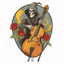 grim reaper, upright bass, roses tattoo design idea