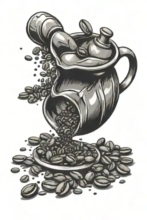 barista pouring coffee beans scattered tattoo design idea