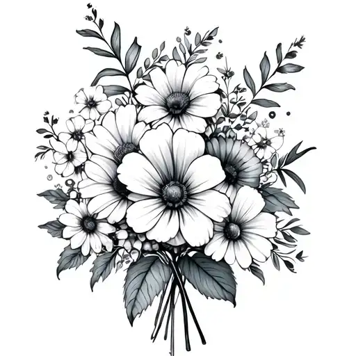 may july birth flower bouquet tattoo design idea