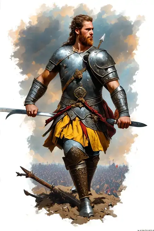 Germanic warrior in battle scene tattoo design idea