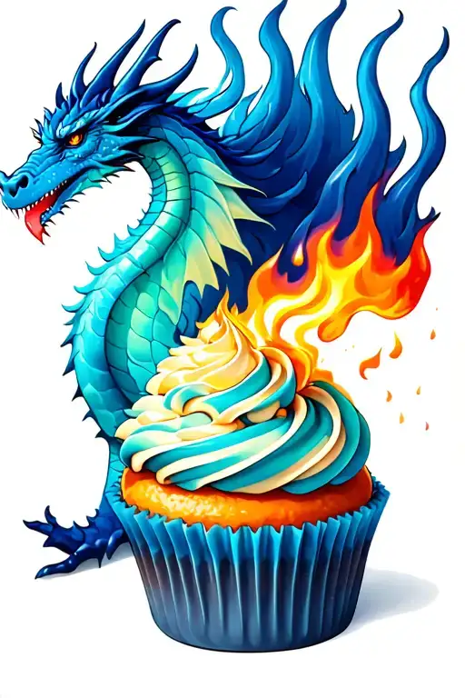 dragon breathing fire on a cupcake tattoo design idea