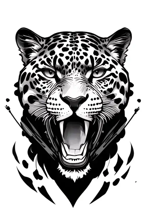 parachuting jaguar warrior tattoo design idea