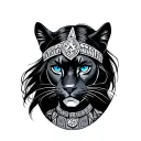 Aztec Warrior Girl, black panther with blue eyes, dice  tattoo design idea