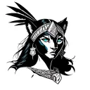 Aztec Warrior Girl, black panther with blue eyes, dice  tattoo design idea