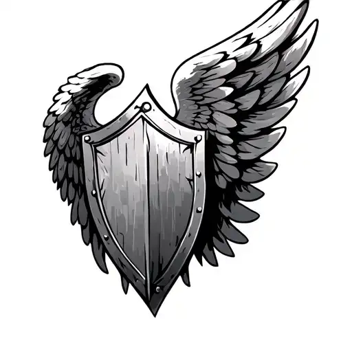 angel wing shield tattoo design idea
