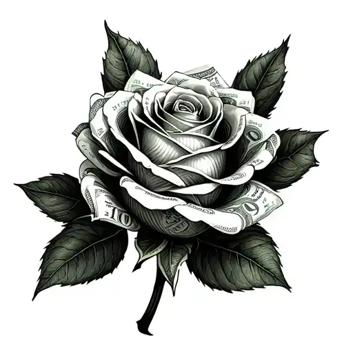 a rose made up of 100 dollar bills forming the shape tattoo design idea