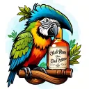 pirate parrot with old rum bottle tattoo design idea