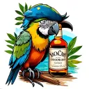 pirate parrot with old rum bottle tattoo design idea