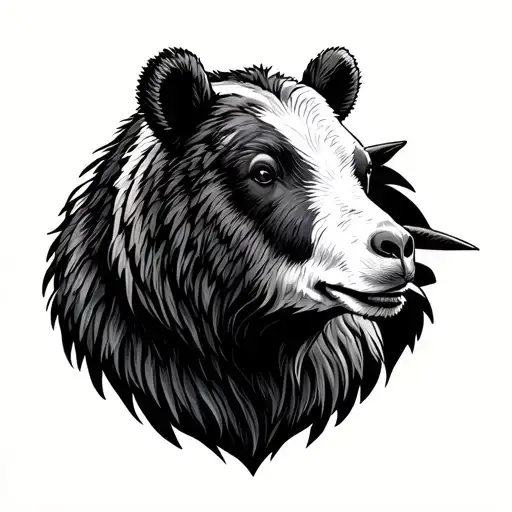 Right half -bear crane with goat Transition half I look tattoo design idea