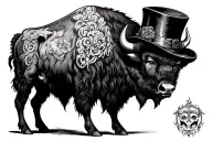 Crâne bison wearing a top hat tattoo design idea
