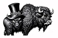 Crâne bison wearing a top hat tattoo design idea