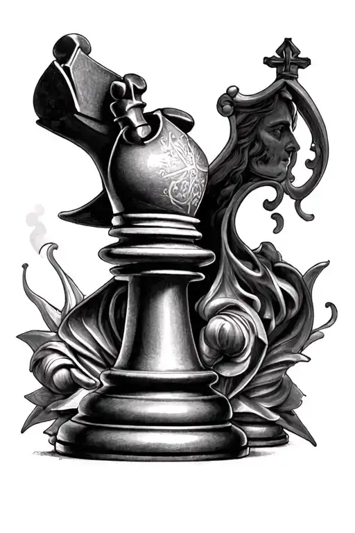 Bishop chess piece surrounded tattoo design idea