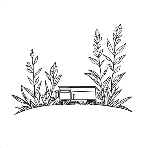 train and plants tattoo design idea