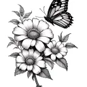 tattoo incorporates mays birth flower julys birth flower august birth flower December birth flower also butterfly tattoo design idea