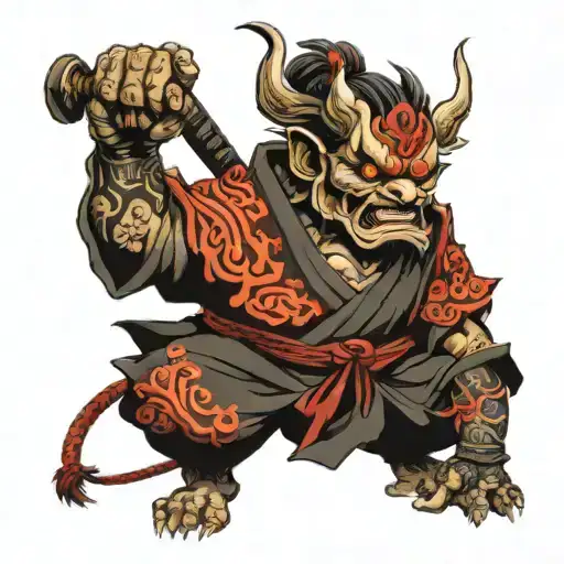oni and samurai warrior tattoo design idea