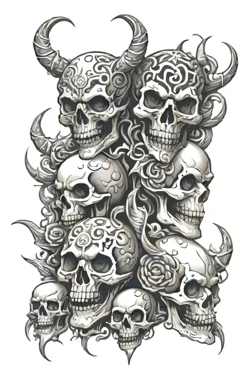Skulls or demons, 2 central element tattoo design idea