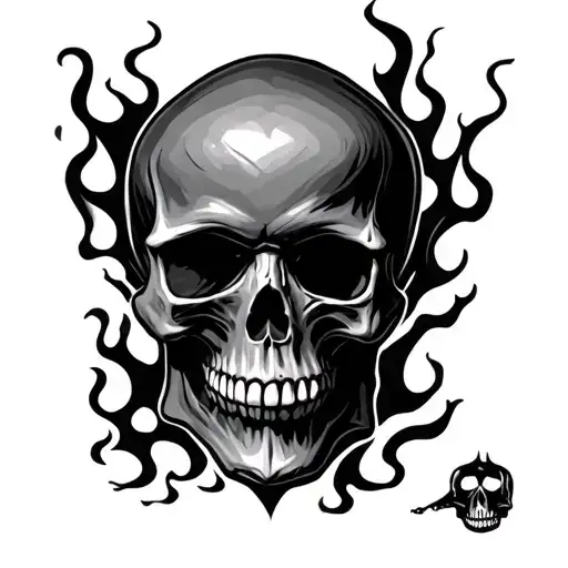 skulls and flames tattoo design idea