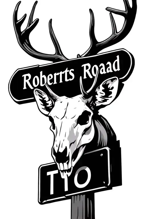 deer skull on street sign "roberts road" tattoo design idea