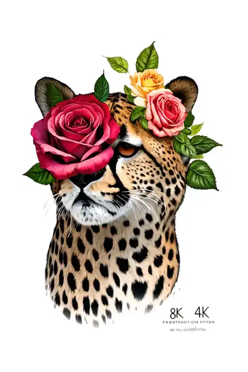 cheetah print and roses tattoo design idea
