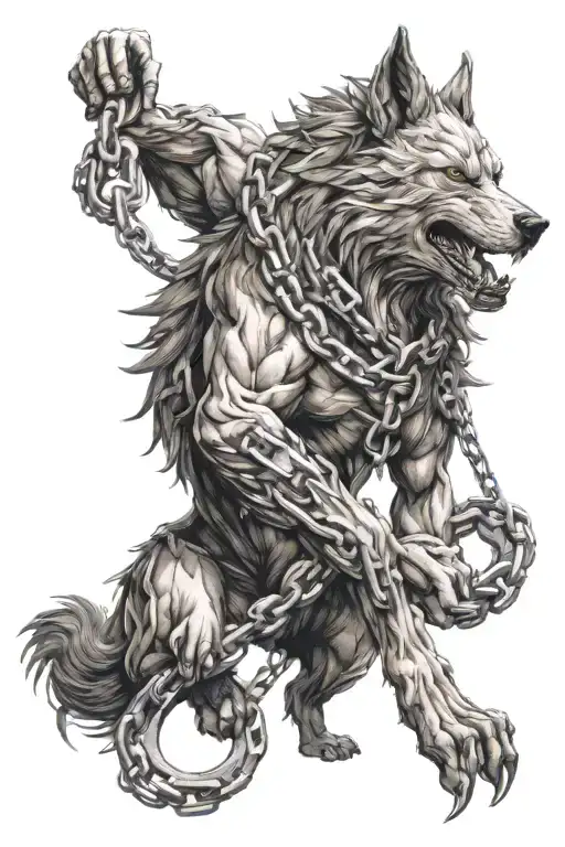 fenrir breaking chains wrapped tattoo design idea